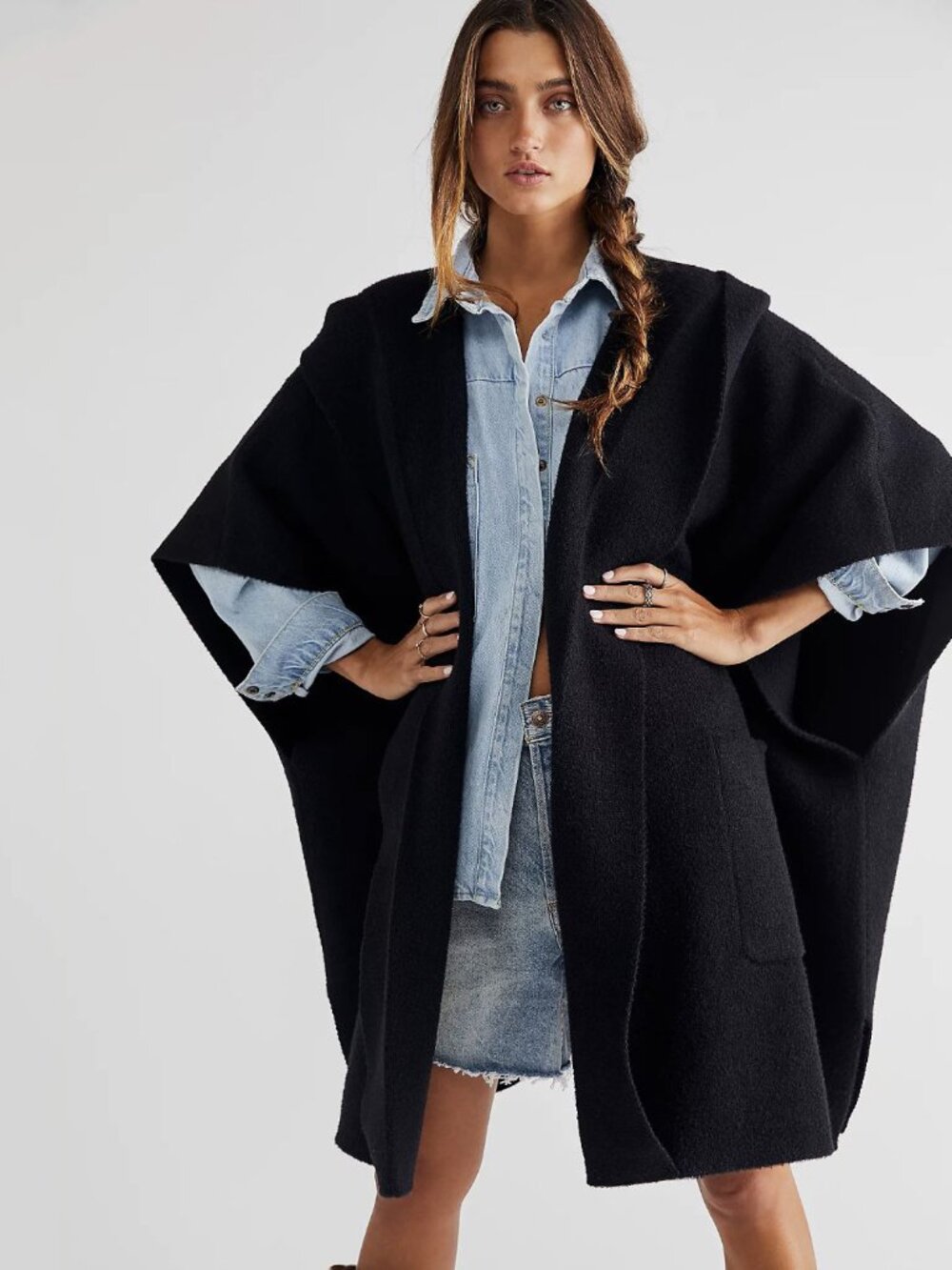 Free People All I Need Cozy Hooded Kimono in Black - sz One Size